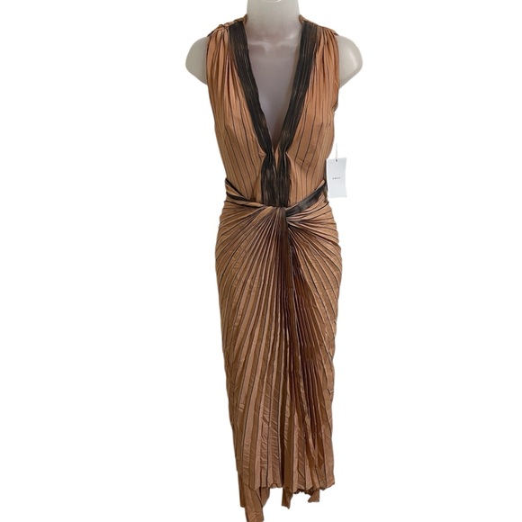 Dion Lee Dresses & Skirts - DION LEE Sunray Plunge Dress Pinstripe Pleating Sleeveless in Clay Size 2 US
